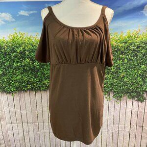 Womens Plus Chocolate Brown Shoulder Cut Out with Ruching Top Size 2X (SKU: 20W)